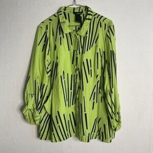 Ali Miles Wire Collar Abstract Stripe Art to Wear Long Sleev Shirt Women Size 0X